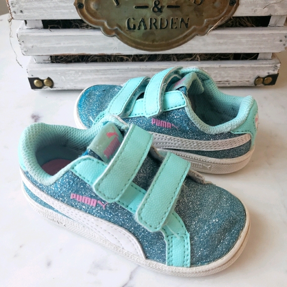 Puma Other - Puma blue glitter velcro strap toddler sneaker sz6
